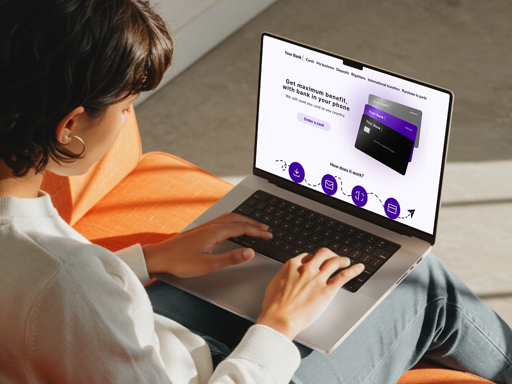 Banking website concept displayed on a MacBook Pro